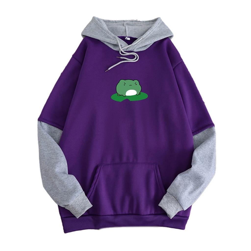 Women's Hooded Drawstring Stitching Collision Color Long-Sleeved Sweatshirt