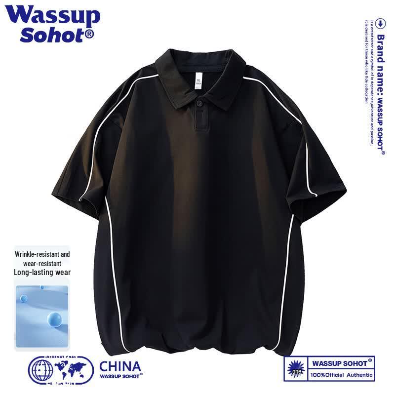 Wassup Sohot Men s Ice Silk Quick-Dry Striped Polo Shirt 2XL
