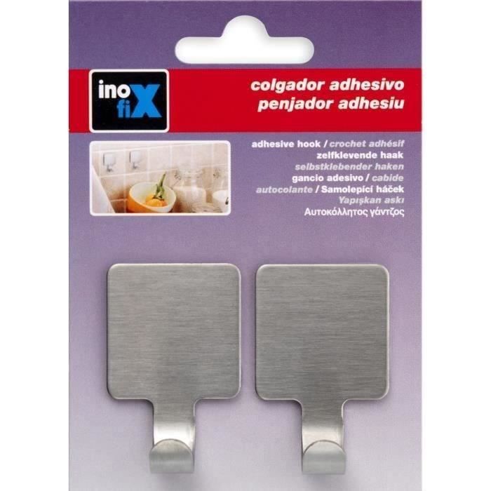Crochet adhésif carré métal brossé blister x 1