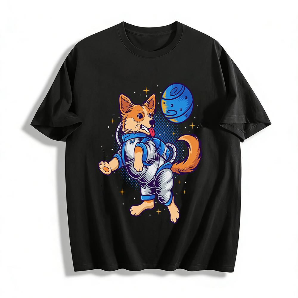 Astronaut Corgi Print Casual Short Sleeve T-Shirt Pure cotton T-shirt XXS