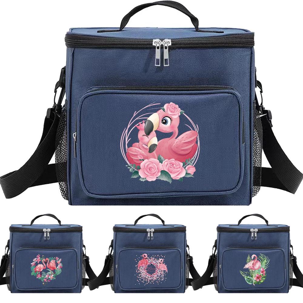 Insulated Bags Cooler Organizer Handbag Portable Shoulder Lunch Bag Waterproof Thermal Box for Men and Women Flamingo Printing