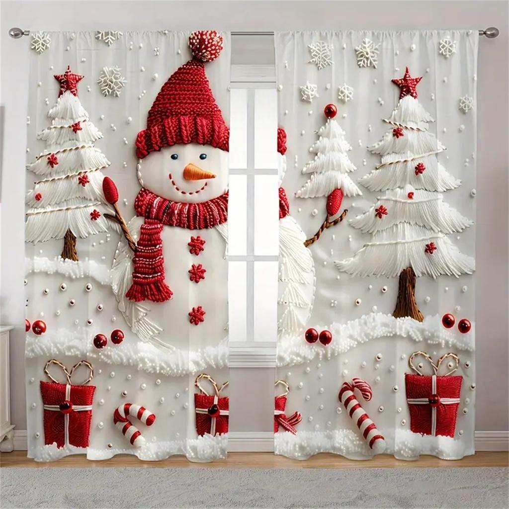 

2 шт. Шторы для кафе, рождественские, со снеговиком и снежинками, полузатемняющие шторы для спальни, гостиной, окна, кухни, офиса, дома, кухни W60 X H150(CM)X2&Hook