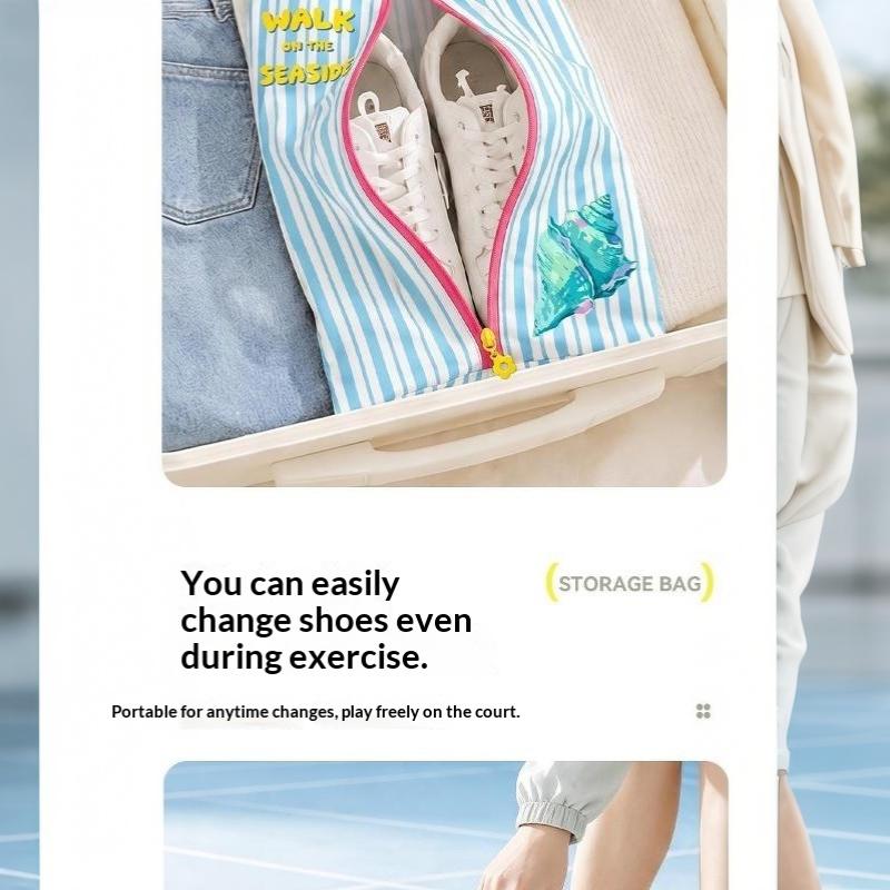 Breathable Water Resistant Shoe Storage Bag With Zipper Cute Striped Print Perfect For Travel Beach Trips Daily Use