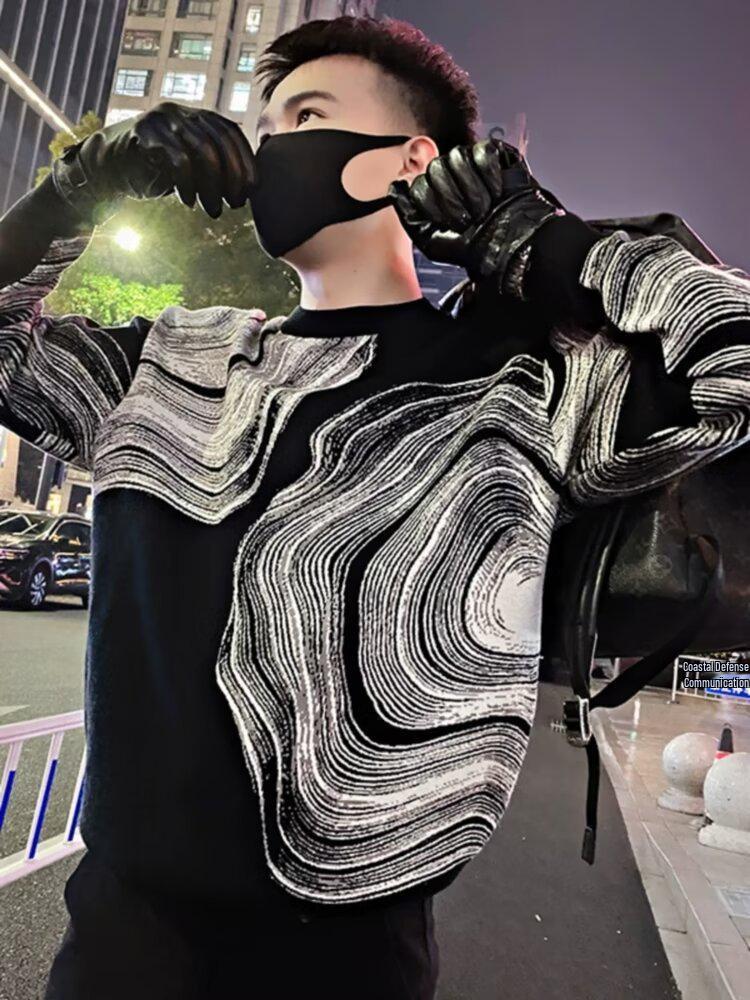 Herren Trendy Herbst/Winter Graffiti Jacquard Pullover - Slim Fit, Vielseitige Langarm Strickware