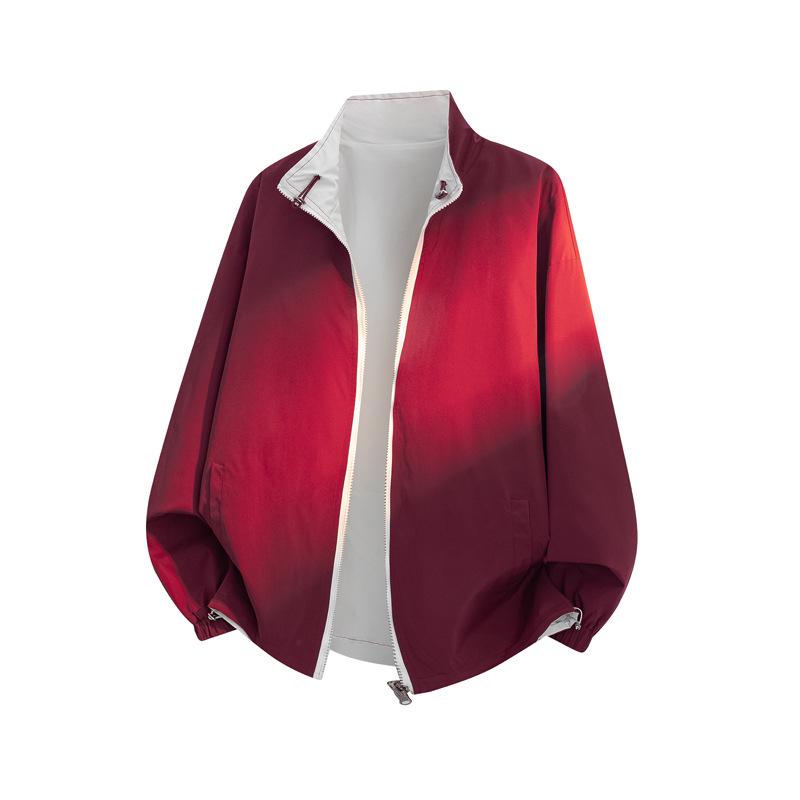 Reversible Stand Collar Unisex Jacket, 2025 Spring/Autumn, American Plus Size, Loose Fit, Casual Windproof Design.