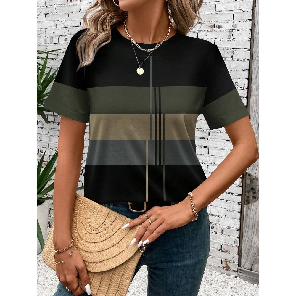 Fashion Stripes 3D Print T-Shirts Summer Women Casual O-Neck Short Sleeves T Shirt Street Y2k Harajuku Tees Tops Female Clothing