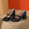 Mary Jane Retro Shallow Mouth Fashion Simple Medium Thick Heel High Single Shoes Women's Word with Decorative Buckle Wedding Shoes