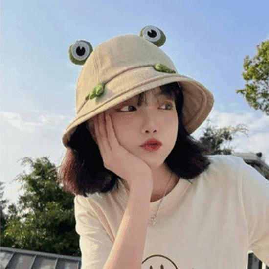 Japanese Style Cute Frog Fisherman Bucket Hat - Large Head Summer Sun Protection
