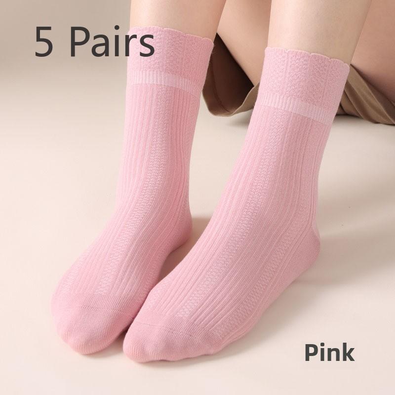 

5 Pairs Women s Autumn and Winter Ribbed Soft Mulberry Silk Women s Fresh Double Stitch Hand Stitched Women s Mid-tube Socks 5 Pairs розовый