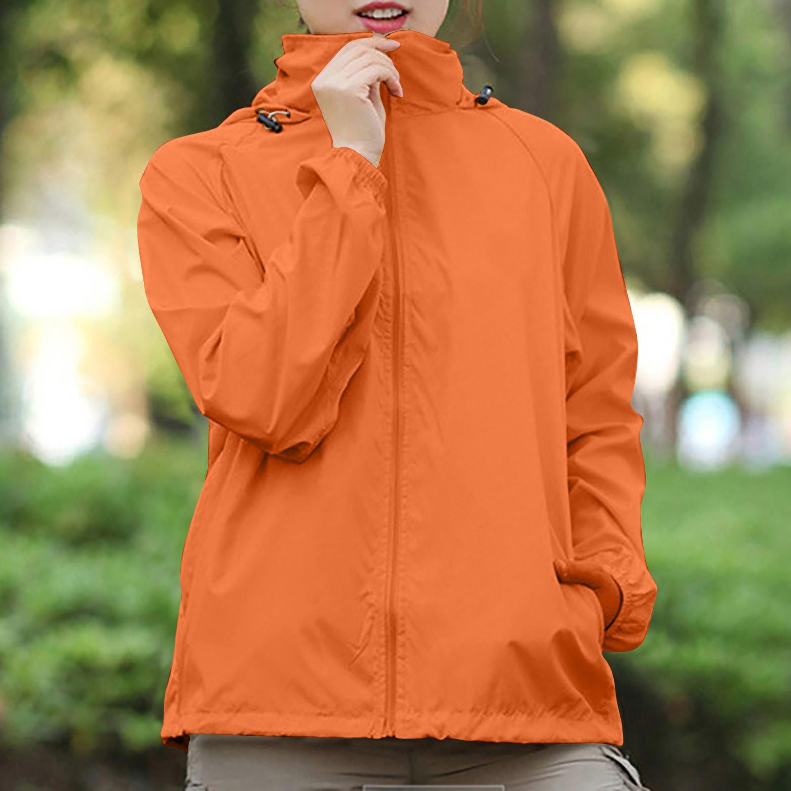 

Women s Solid Colored Hooded Long Sleeved Jacket, Windbreaker, Sun Jacket, Outdoor Sports Jacket S помаранчевий