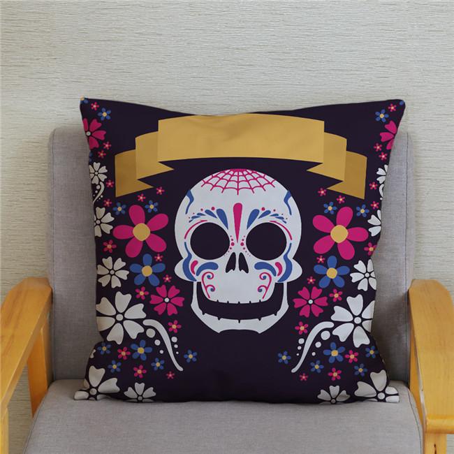 Mexican Day of The Dead Pillowcase Bedroom Living Room Sofa Home Decoration  Cartoon Flower Skull Print Cushion Cover