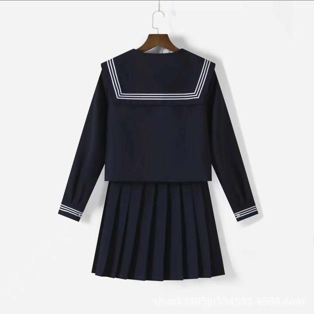 Authentic Navy & White Japanese JK Uniform Sailor Suit with Pleated Skirt