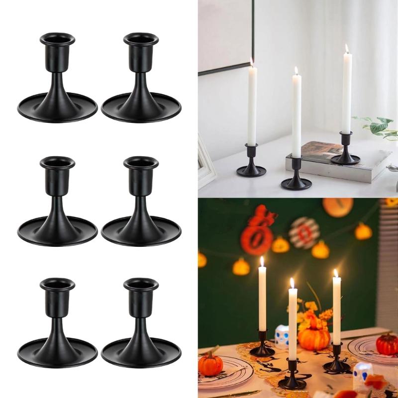 6pcs Elegant Black Candle Stands European Candle Holder Decoration for Living Room, Bedroom,Dining Room Special Occasion