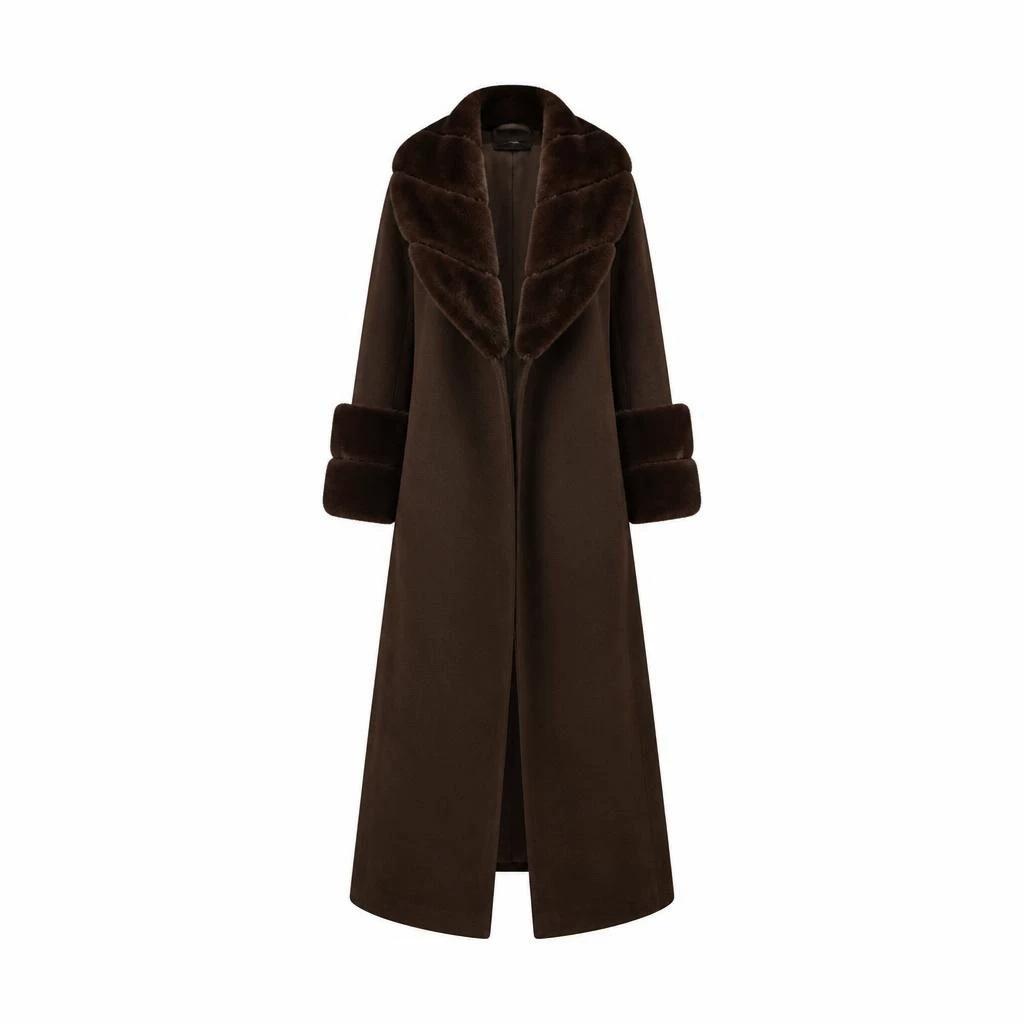 European and American retro woolen coat women's imitation fox hair lapel cuffs splicing light luxury temperament long coat
