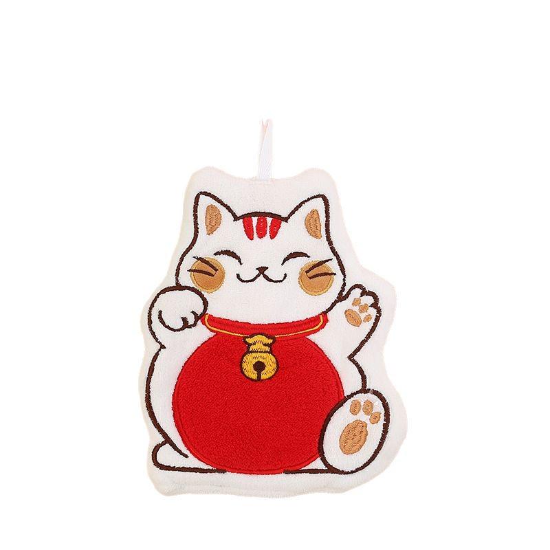 Lucky Cat Coral Fleece Cartoon Hanging Towel for Kitchen & Bathroom - Soft & Child-Friendly
