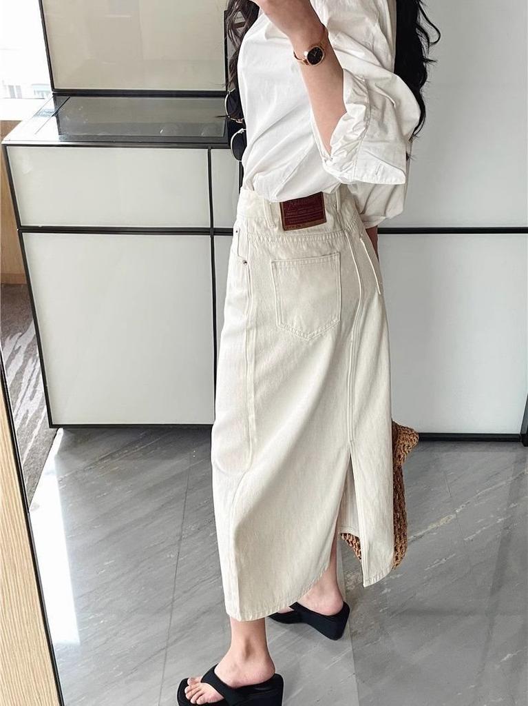 Cotton Blend High Waist Skirt With Zipper For Summer Chic Women