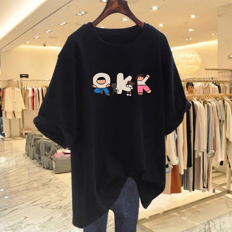 pure cotton white cartoon print loose t-shirt women's summer short-sleeved new top bottoming shirt