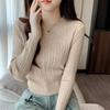 French Gentle Little Fragrance Apricot Color Knitted Bottoming Shirt for Women with Autumn and Winter New Round Neck Slim Short Top Inside the Sweater