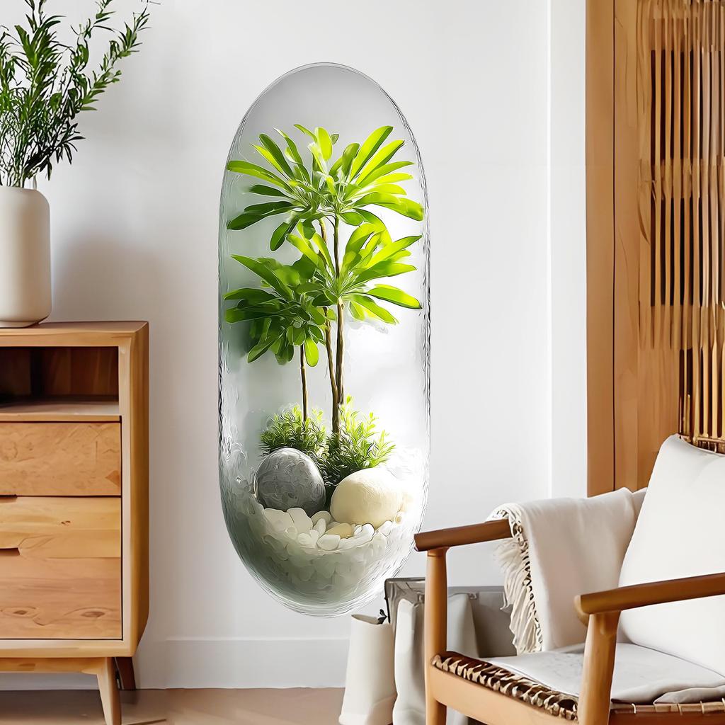 3D Plant Potted Plants, Living Room Background Decoration, Self-adhesive Wall Stickers