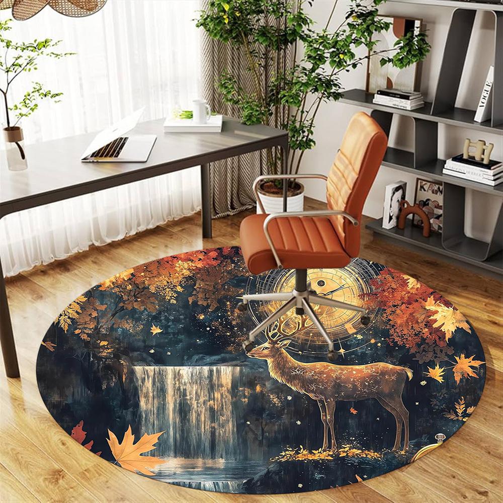 1pc Deer Pattern Office Round Rugs, Under Chair Round Rugs for Living Room, Bedroom, Bathroom Decoration Carpet 091828