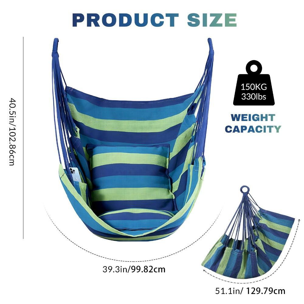 Gestreifte Canvas Hängemattenstuhl Outdoor/Indoor Hängesessel Einzelner Freizeit Schaukel 200KG Breite Tragfähigkeit Garten Strand Camping Hängematte