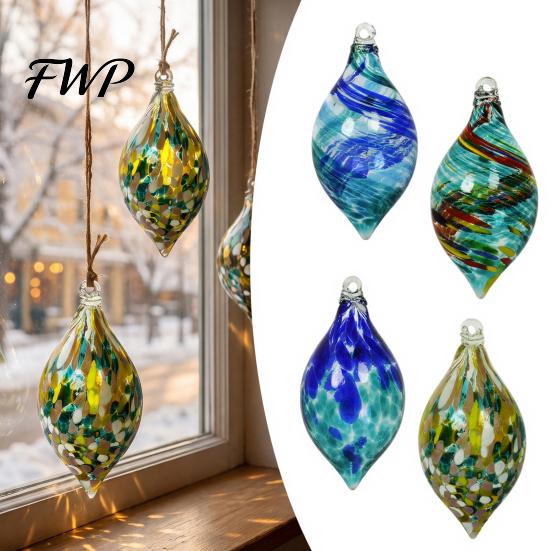 Colorful Holiday Tree Decorations Hand Blown Glass Ball Ornament, Christmas Hanging Decoration Decorative Spheres for Tree, Window, Patio, Garden,