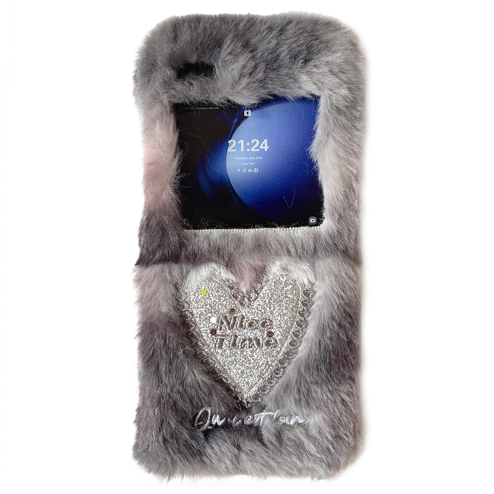 

KJS-013 For Samsung Galaxy Z Flip7 FE 5G/Z Flip6 5G Case Glitter Heart Hard PC Warm Plush Phone Cover A