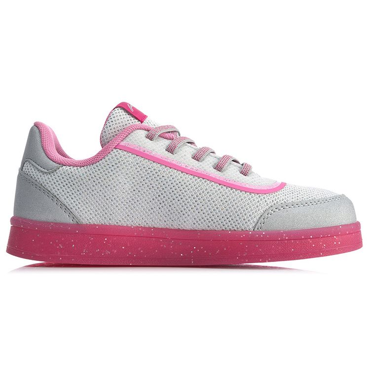 LiNing Color Block Fun Non-Slip Wear-Resistant Lightweight Breathable Low-Top Kids Skate Shoes Kids Sneaker Silver Pink YKCQ176-2