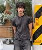 SIGNATURE Cropped Soft-Touch Striped Short Sleeve T-Shirt [Black]