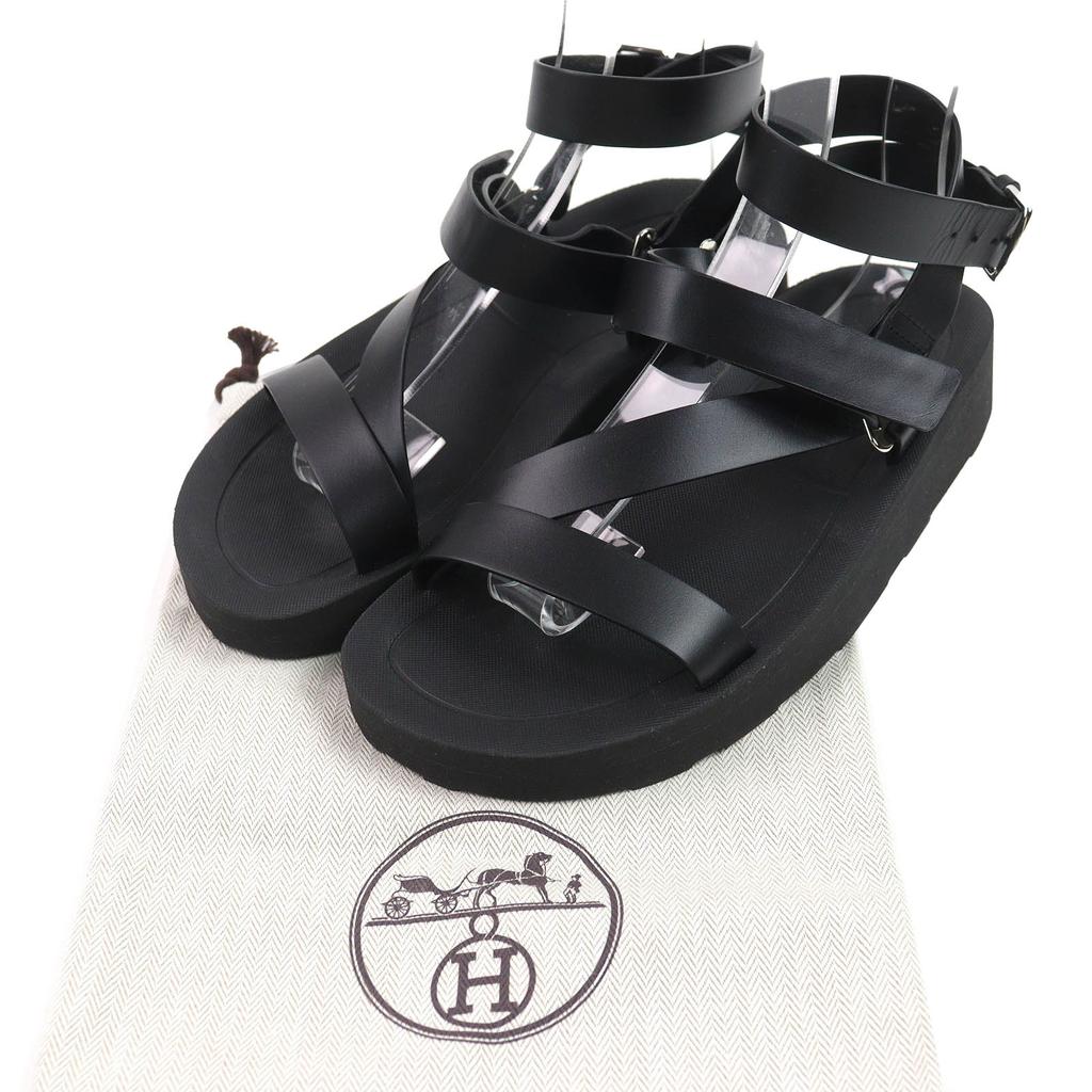 HERMES Sandals Galaxy H Diama Leather Strap black Women 37.5 231162Z Used