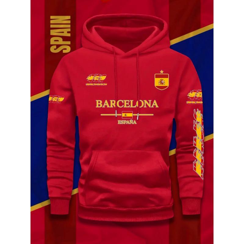 Barcelona Španělská vlajka Potisk Fotbalový fanoušek Pánská Dámská Mikina s kapucí Podzim Zima Denní Dovolená Fitness Volná Teplá Sportovní oblečení