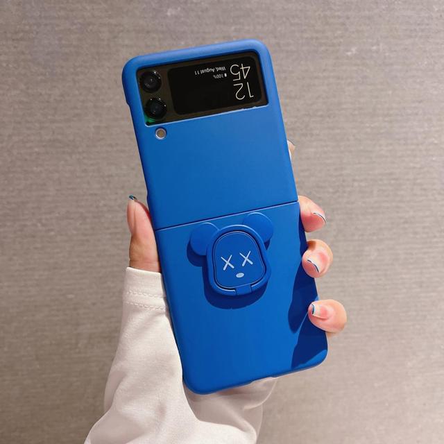 Cute 3d Bear Holder Phone Case For Samsung Galaxy Z Flip 4 Z Flip 3 Hand Chain Case Z Flip 5g Folding Cover Fundas