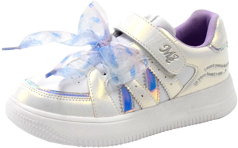 Equal Me Court Stylish and with Elastic and Lace Perfect for Casual and Sports Size Kids' Girls' Sneakers, Cute, Velcro, Straps, Ribbons, School,