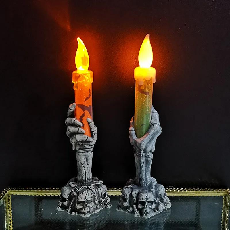 Halloween Decoration Ghost Festival Atmosphere Layout Props Plastic Ghost Hand Skeleton Light LED Luminous Candle Light