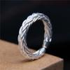 Adjustable Open Ring Men Women Braided Hemp Rope Style Copper Band Vintage Geometric Design Electroplated Finish