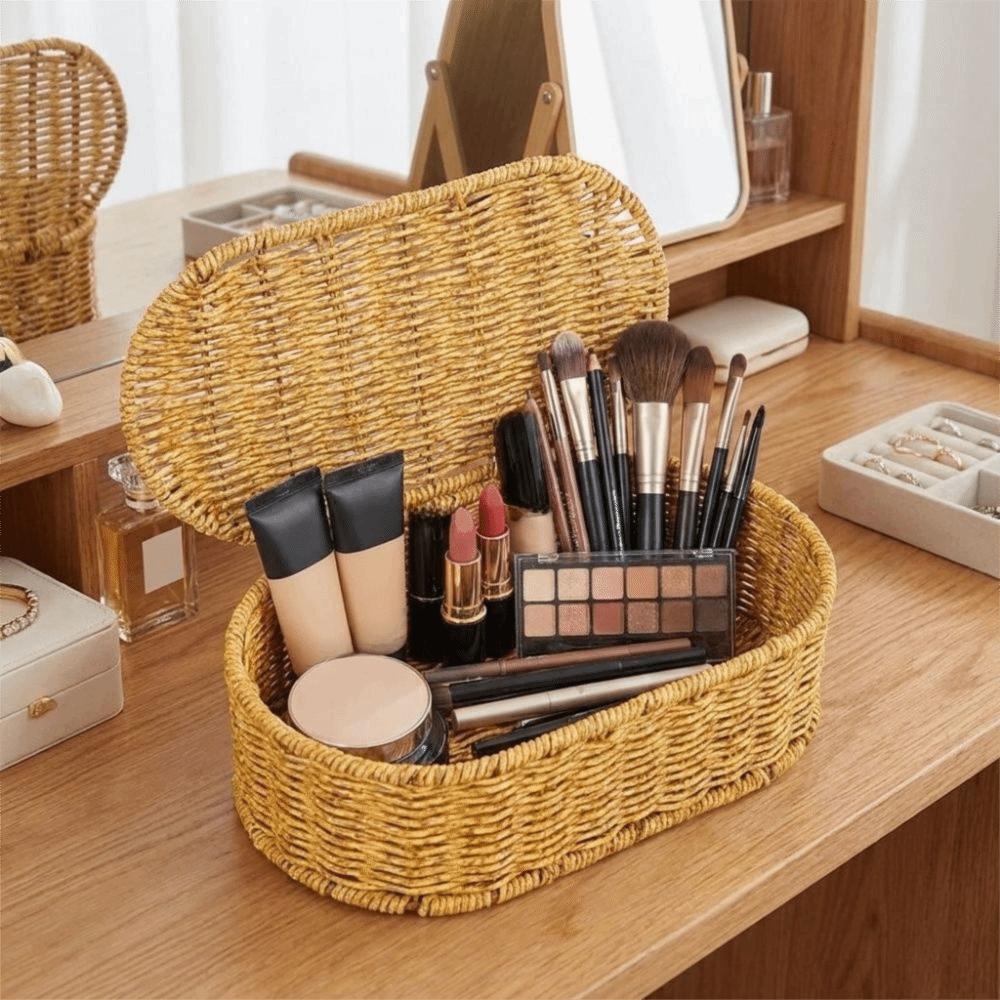Large Capacity Oval Handwoven Basket Dust-proof Sundries Storage Box Woven Storage Box Home Use