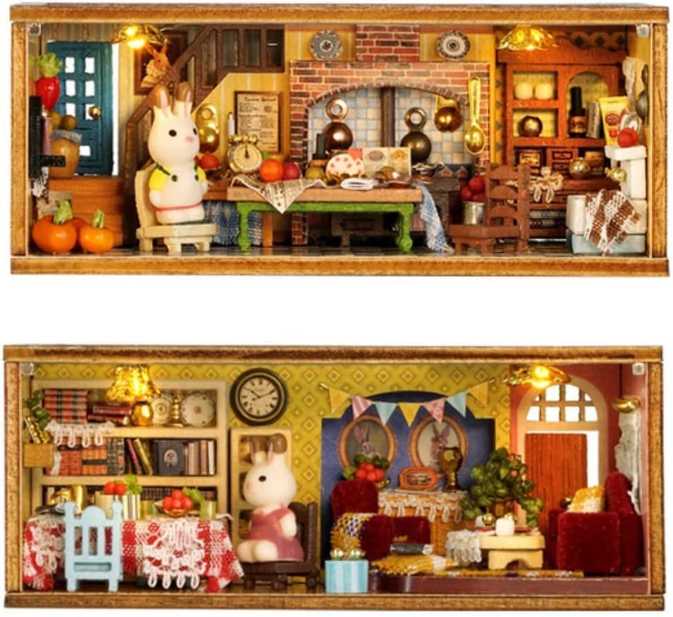 CUTEROOM Wooden Dollhouse Miniature House Kit, Kids' Toy, Creativity Development, Family Fun, Scale Model (HAREYS HOUSE)