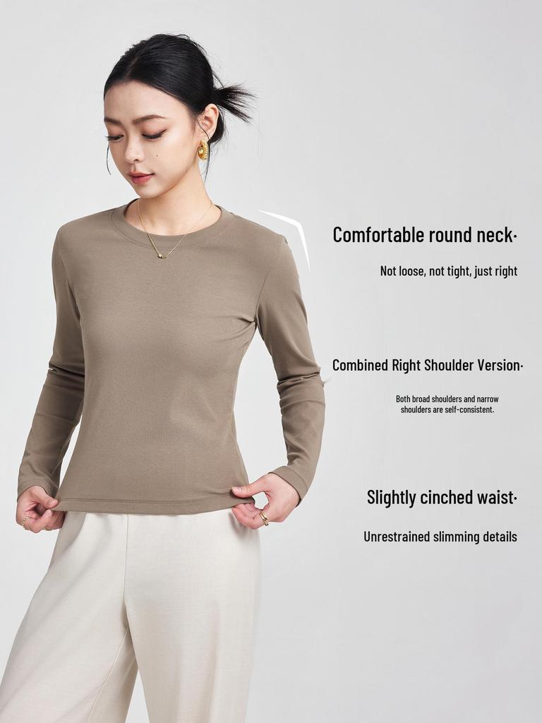 She Exhibition Women's Cotton Round Neck Long Sleeve T-shirt, 2025 Autumn/Winter Style Base Layer Top.