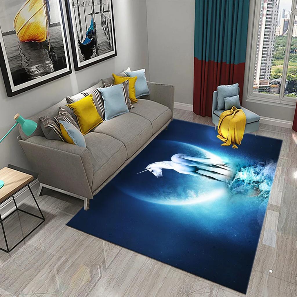 Kreskówkowy Tęczowy Uroczy Jednorożec Dywanik Dywan Salon Pokój Dziecięcy Dekoracja Zabawa Dzieci Raczkowanie Miękki Antypoślizgowy Mata Podłogowa Prezent