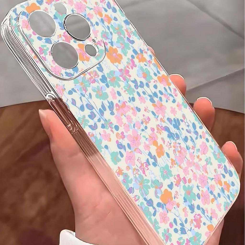 Blue Crushed Flower Anti-Drop Clear Case for iPhone Pro Max 14, 15, 16, 17 Series