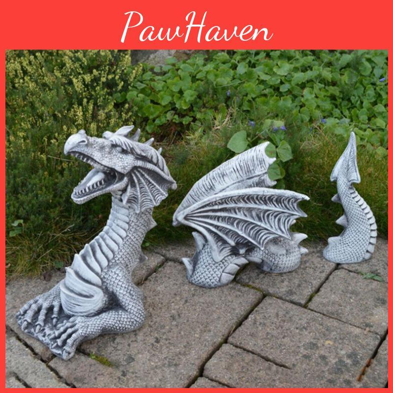 Elegant Black And Silver Three-section Dragon Sculpture Perfect For Garden Art Displays