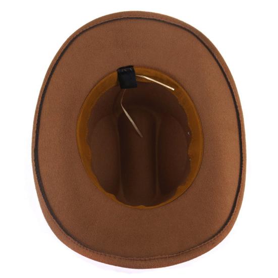 Ethnic Style Wide Brim Hemming Faux Leather Belt Decor Jazz Hat Western Cowboy Cowgirl Fedora Hat Fashion Accessories