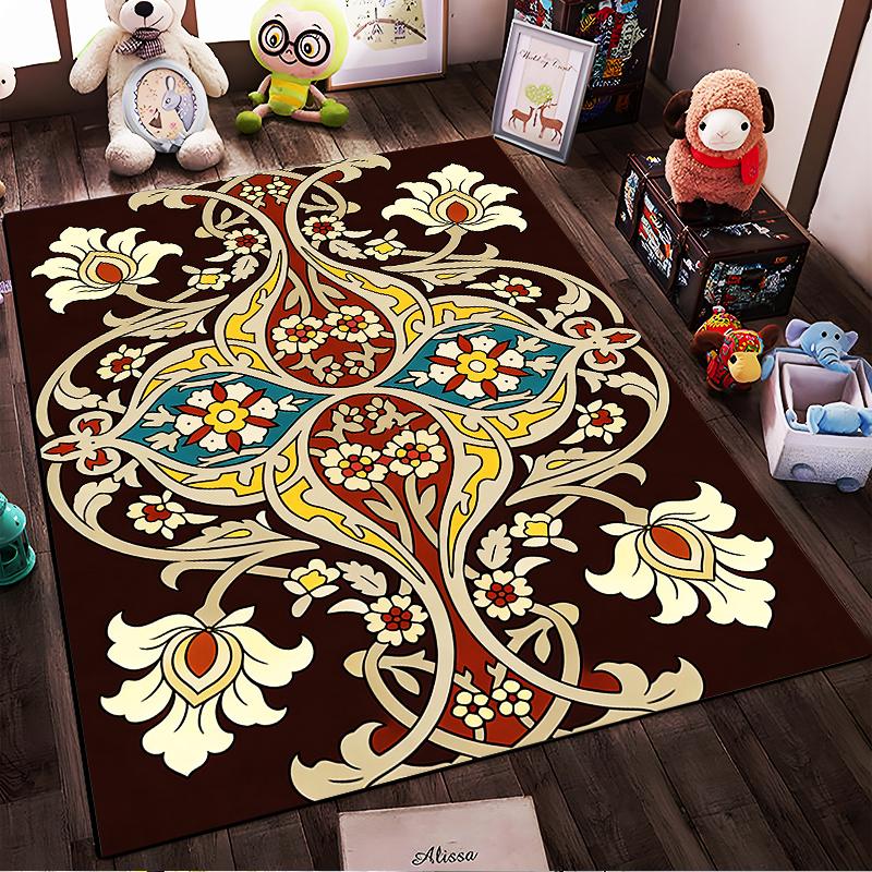 Tappeto Floreale Vintage con Intricati Motivi Marroni e Multicolore Adatto per l'uso come antiscivolo per soggiorno camera da letto divani