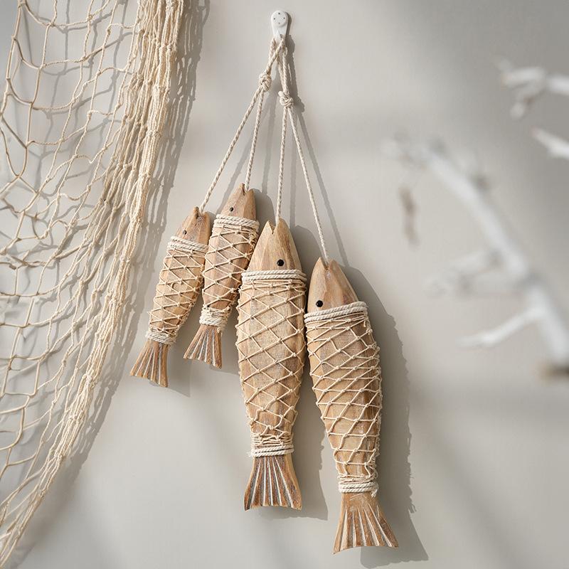 Handmade Vintage Woodfish Wall Decor 1Pcs Mediterranean Coastal Nautical Theme