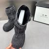 Designer Denim Women Ankle Boots Fashion Elegant Side Zippers Belt Buckle Shoes Thick Heel Women's Morder Short Booties
