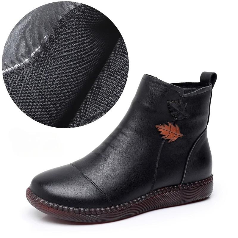 TIMETANG Jesienne Damskie Buty Skórzane Botki Damskie Moda Zimowe Buty Damskie Ciepłe Antypoślizgowe Płaskie Buty Na Grubej Podeszwie Damskie Buty