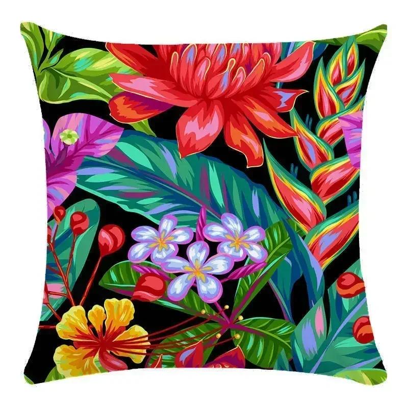 Green Leaf Flower Pillowcase Parrot Pattern Interior Home Pillow Suite Bedroom Sofa Bed Chair