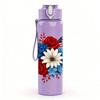 1PC Red White Floral Wreath Art 750ml Color Plastic Sports Water Bottle Leakproof Flip Straw Lid Suitable for Sports Office Home Use