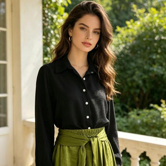 Damen 2-teiliges Maxiröck-Set Langarm-Hemd mit Knöpfen und Rock mit hoher Taille Passende Outfits Sommerurlaub Lounge-Sets