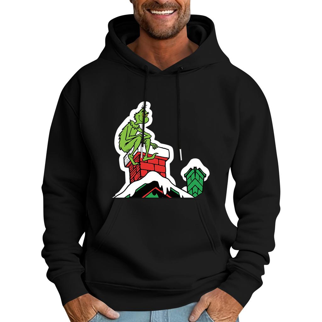 Men's Casual Sports Hooded Pocket Christmas Print Long Sleeve Sweatshirt